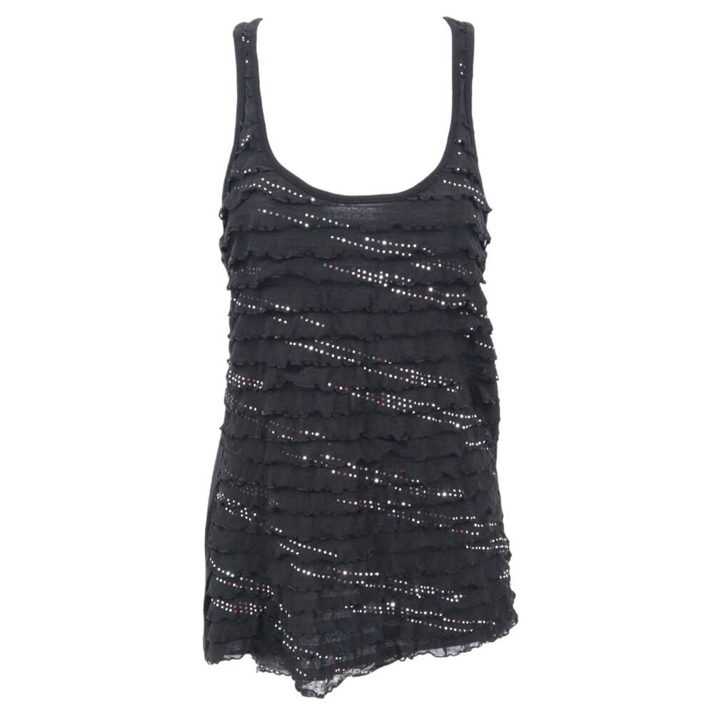 Candy‎ Rain Embellished Tank Top Womens M Black Y2K Clubbing Trashy Glam Vintage